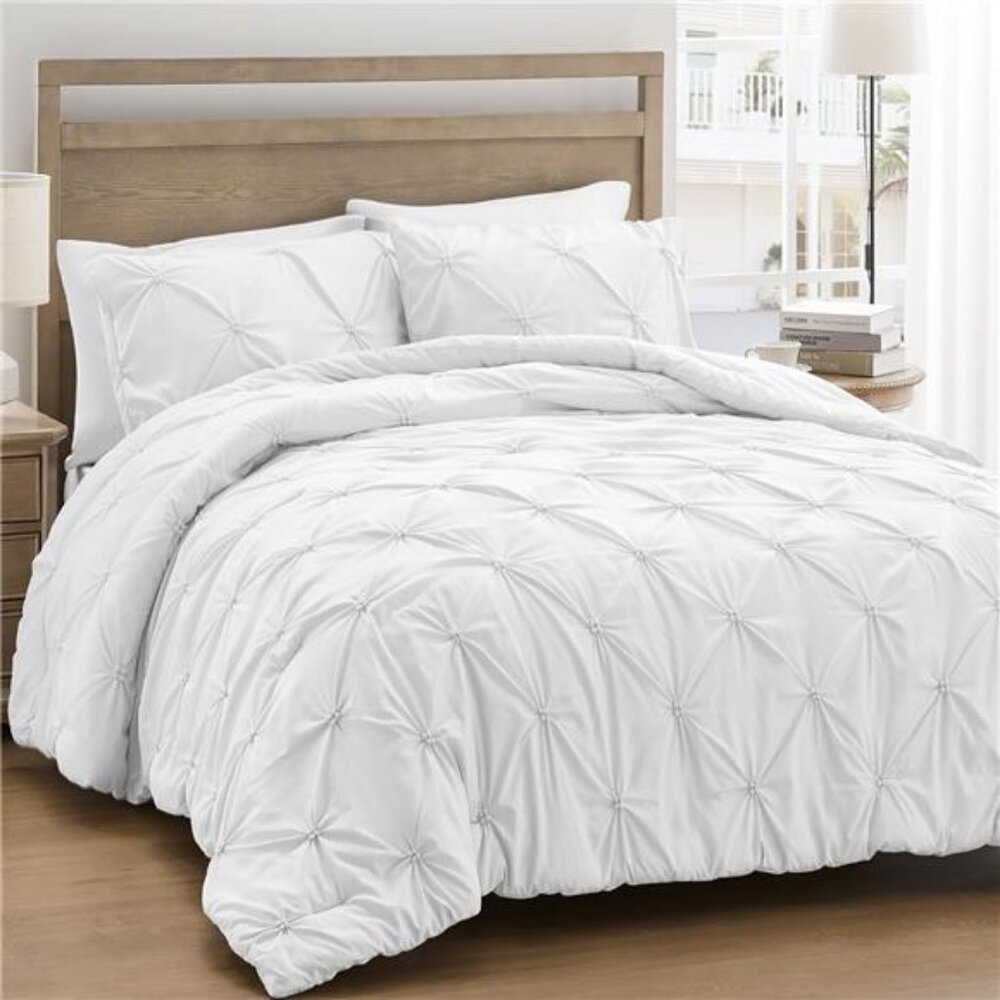 Queen Comforter Set White - Lightweight Soft Pintuck Down Alternative